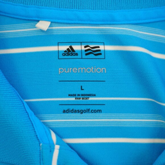 Adidas Puremotion Teal Striped Large Collared Polo Shirt Short Sleeve Polyester - Picture 9 of 12